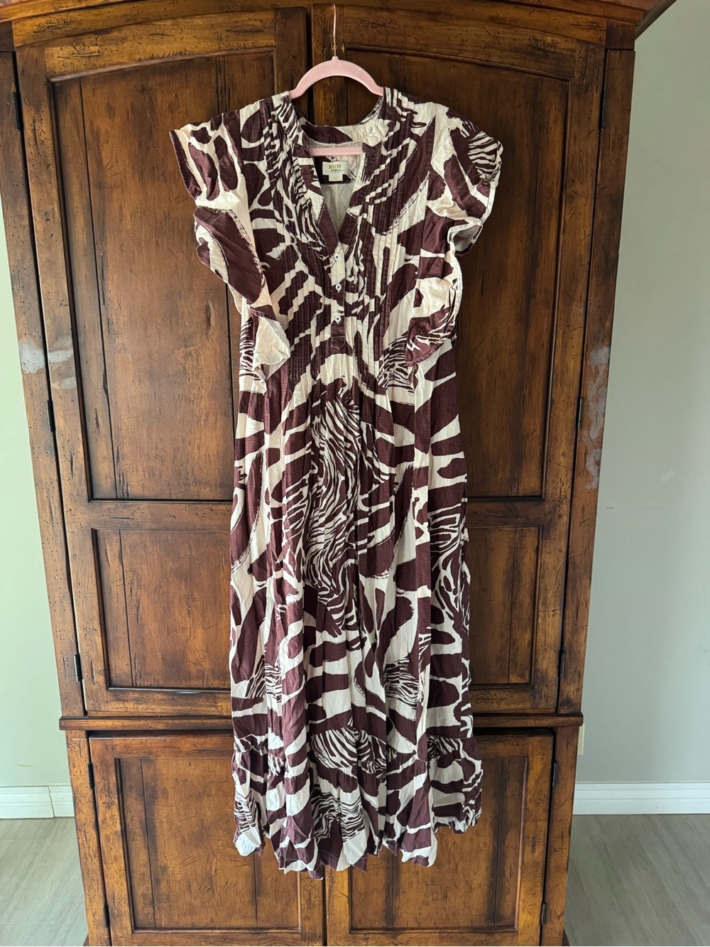 Anthropologie Maeve Brown & Cream Animal-Print Cassandra Maxi Dress Size 1X - Picture 5 of 8